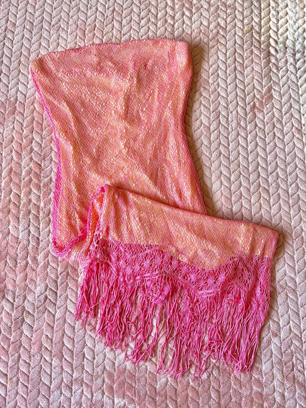 Vintage Y2K Charlotte Russe Pink Peach Lace Strapless Fringe Midi Dress M S